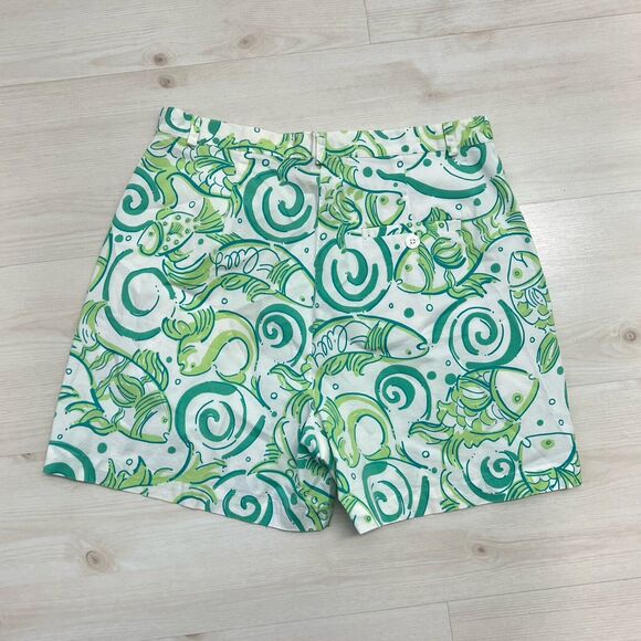 Lilly Pulitzer Shorts Women Size 8 Green White Fish Reef Stretch High Rise - Picture 11 of 14